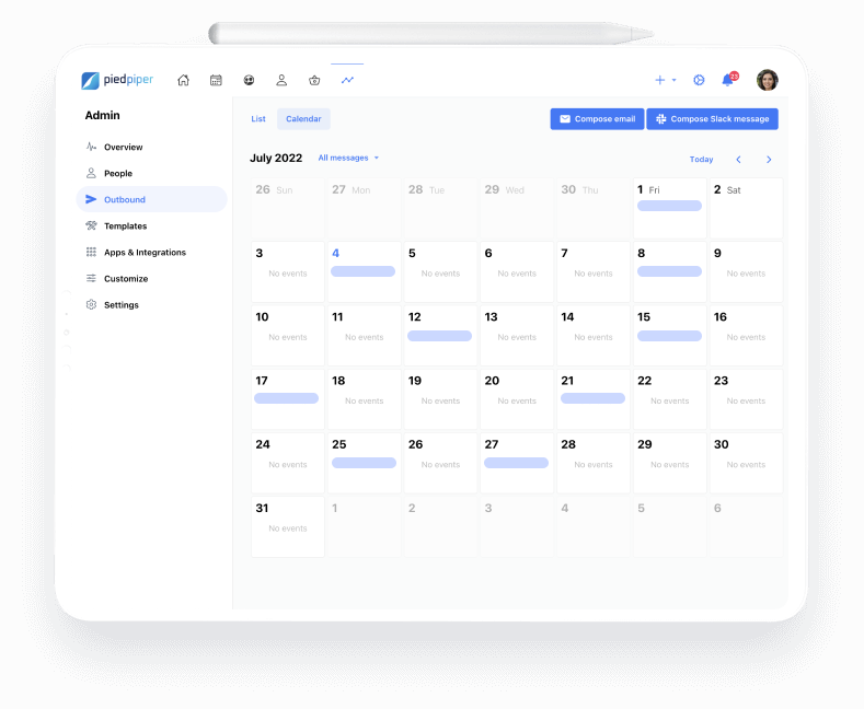 Calendar of outbound messages